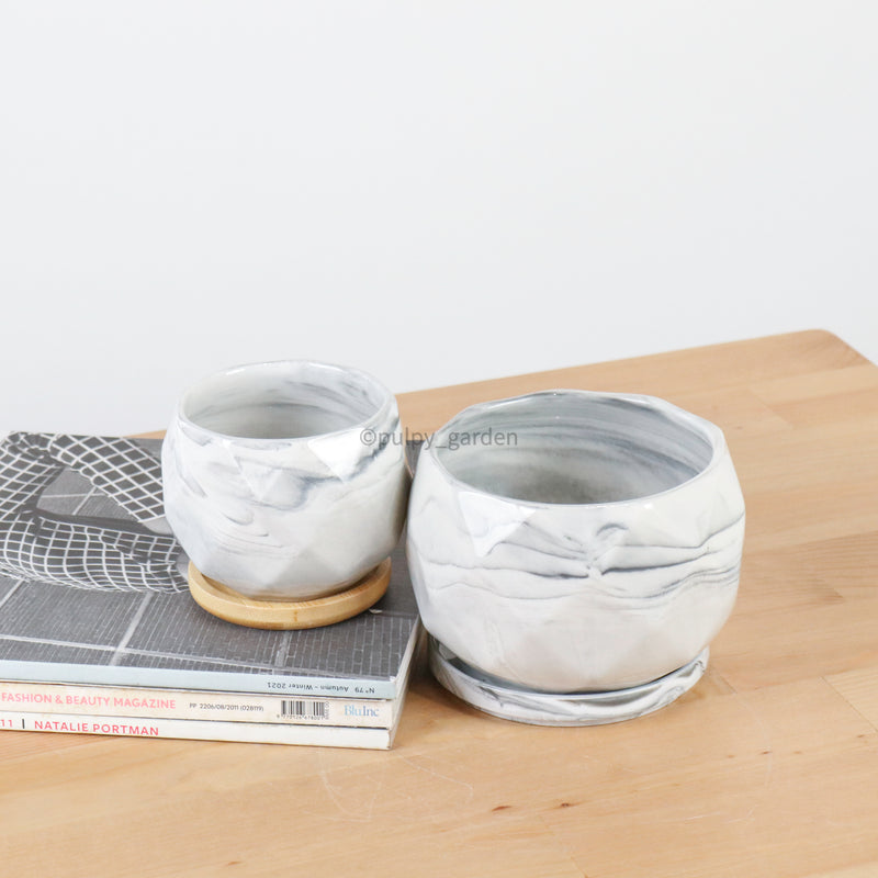 Geometric Marble Planter with Matching Saucer (2 SIZES)