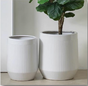 Large White Ribbed Glossy Planters (X-Large Floor Planters) (19669/2)