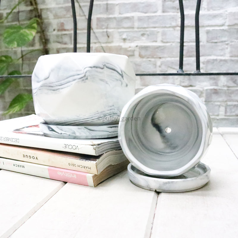 Geometric Marble Planter with Matching Saucer (2 SIZES)