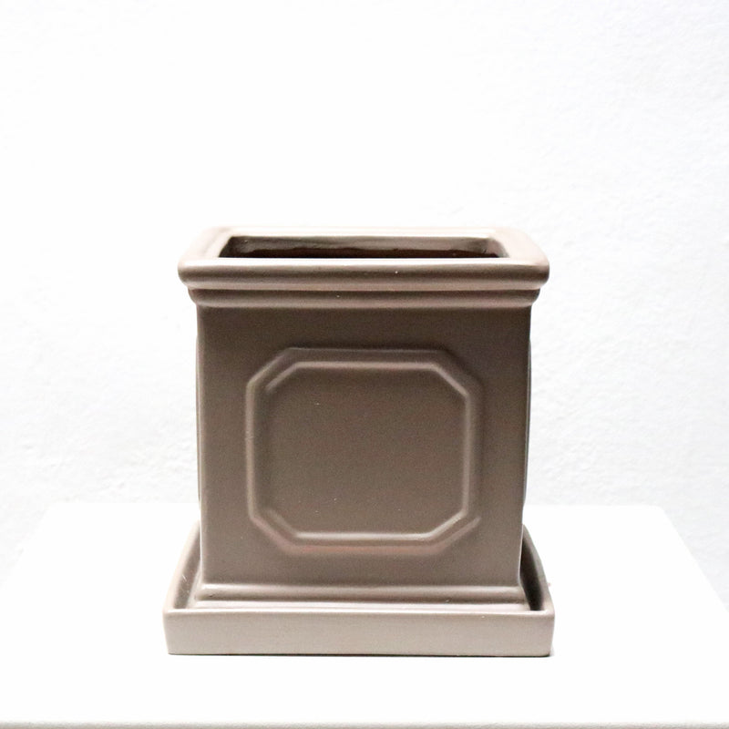 Square Grey Planter with Saucer (Large)