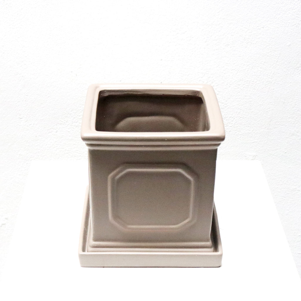 Square Grey Planter with Saucer (Large)